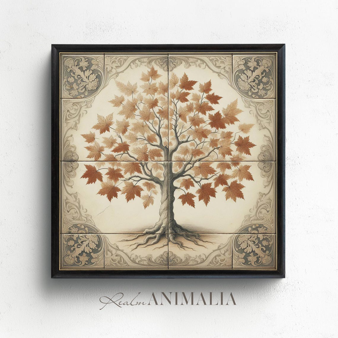 Fall Maple Tree On Vintage Ceramic Tile Antique Botanical Poster - Image 4