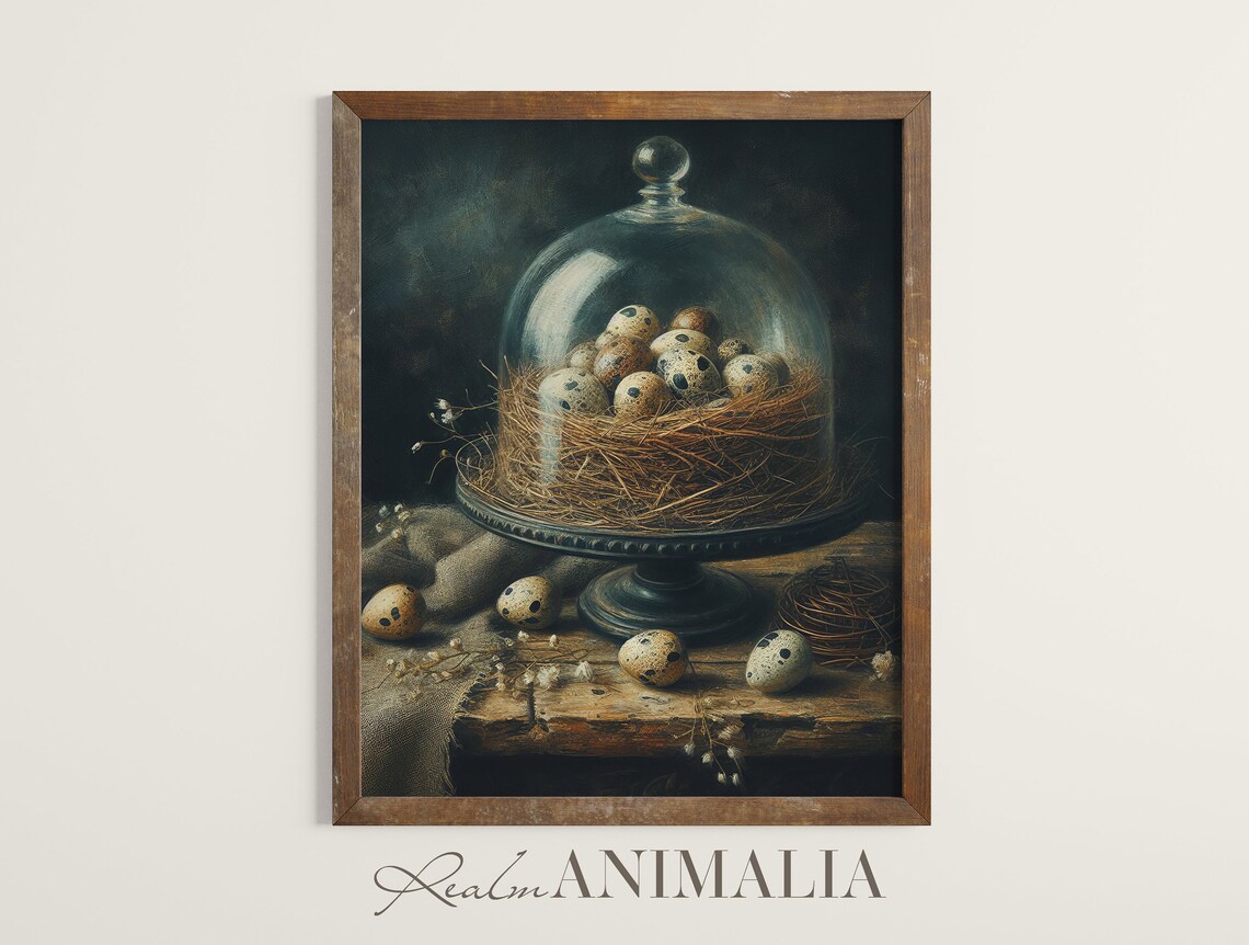 Vintage Birds Nest With Eggs Cloche Art Print