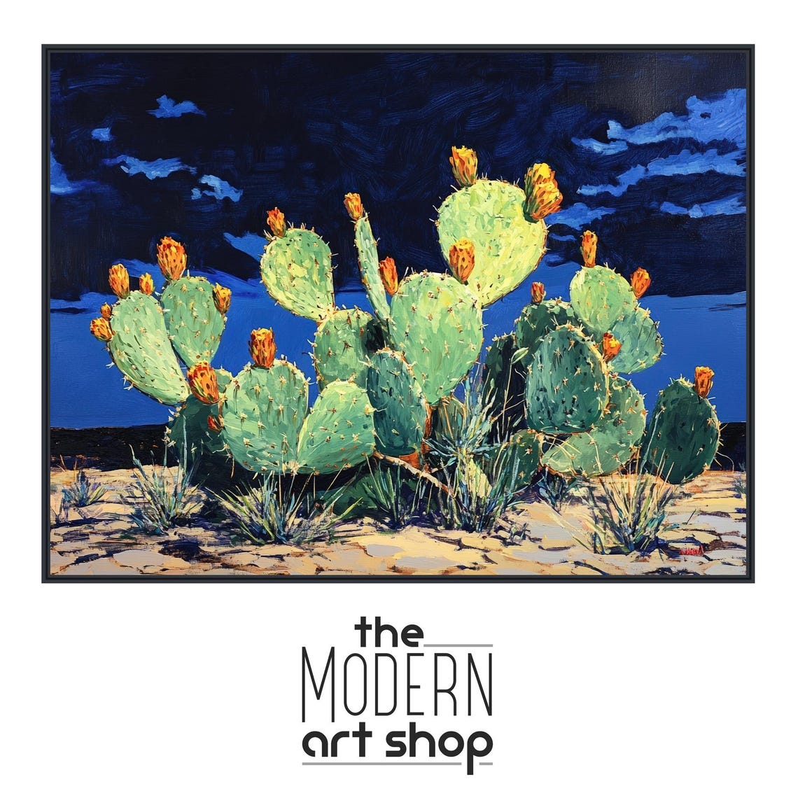 Midnight Prickly Pear Cactus Desert Night Sky Southwestern Art Poster - Image 4