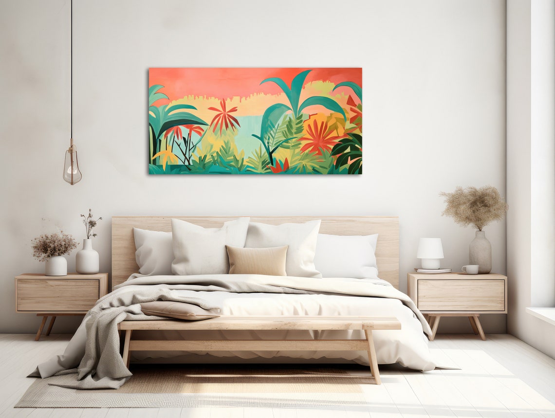 Tropical Landscape Painting Vibrant Abstract Botanical Wall Art Boho Style Gicle Print Or Framed Print Tropical Treetops - Image 2