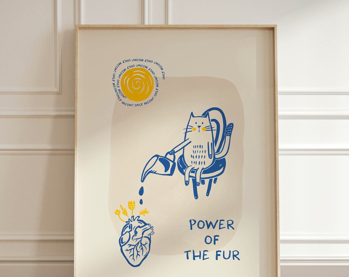 Cat Line Art, Vintage Feline Gift Poster