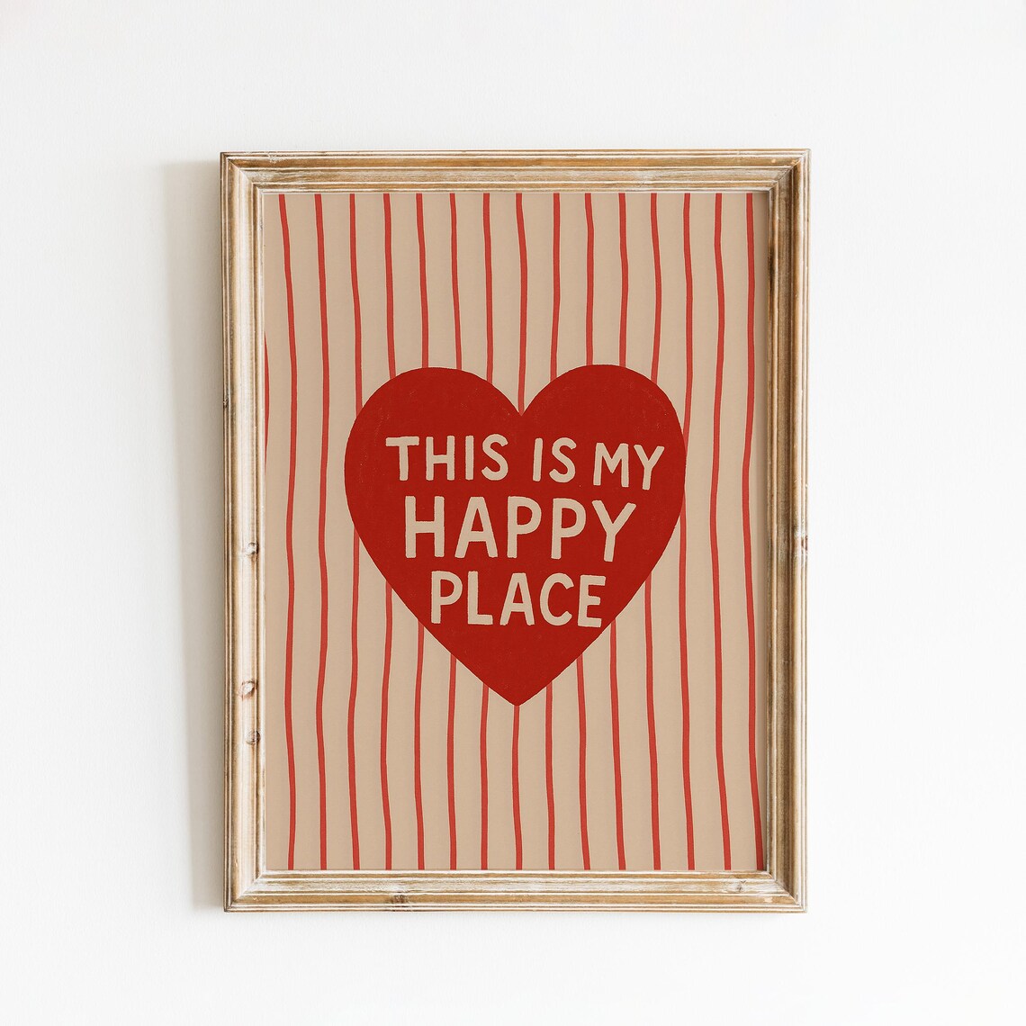 This Is My Happy Place Red Heart Striped Quote Wall Art Decor