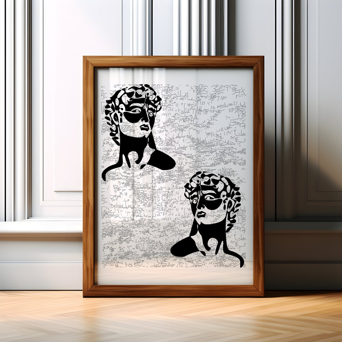 Classical Marble Bust Silhouettes Black and White Art Poster
