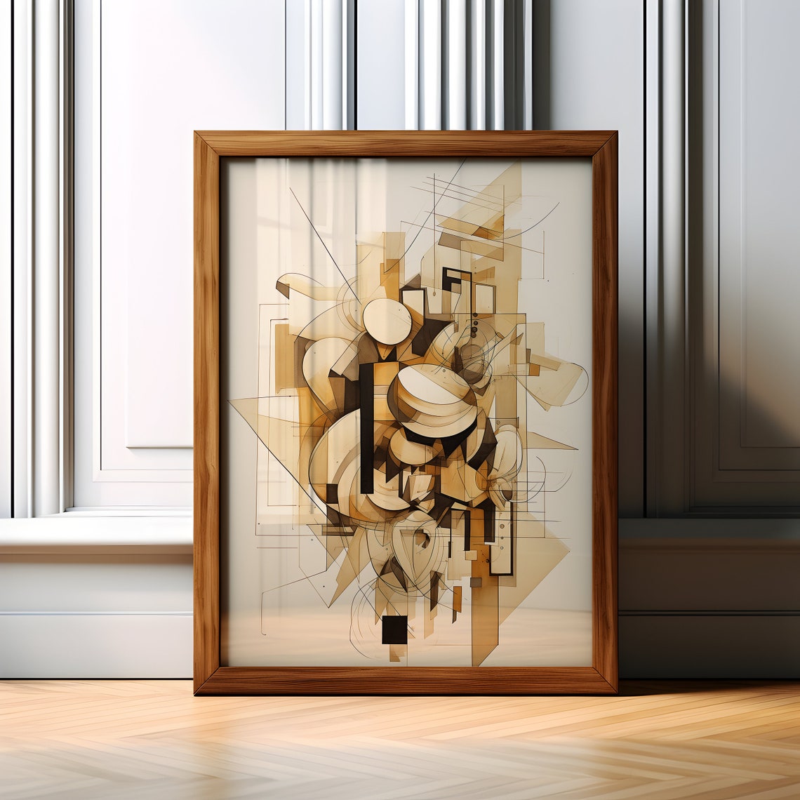 Beige Geometric Abstract Composition Modern Shapes Poster Art