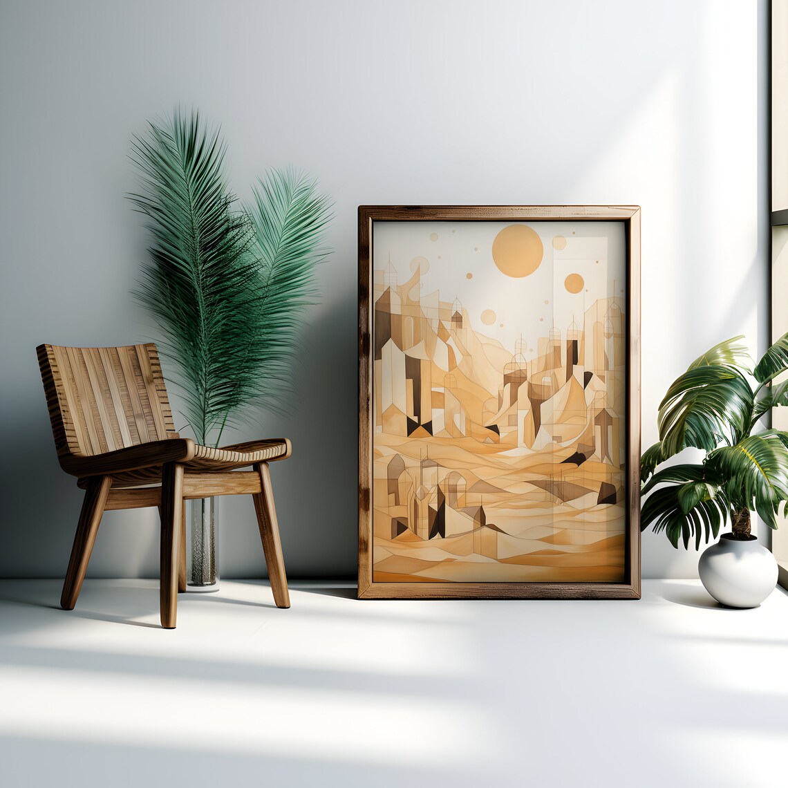 Golden Abstract Desert City with Sun Warm Sand Tones Poster Art