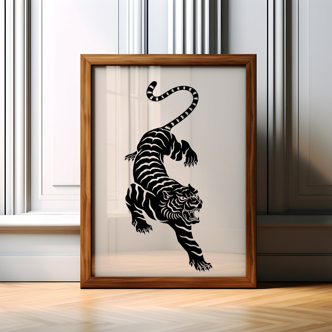 Leaping Black Tiger Bold Roaring Fierce Jungle Silhouette Poster