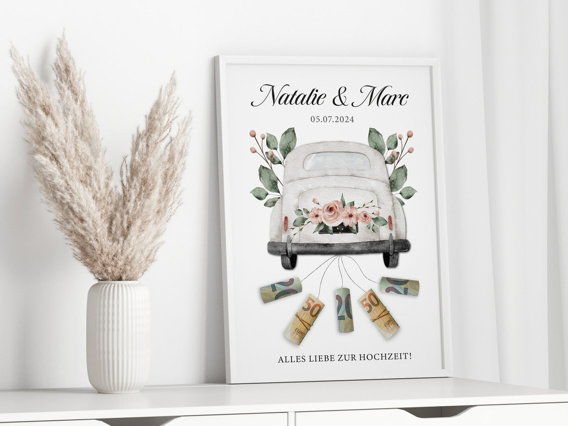 Natalie Marc White Vintage Car Wedding Cash Money Gift Poster