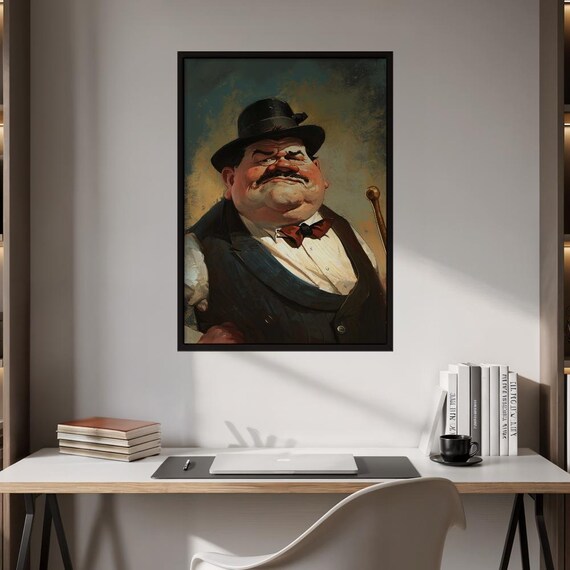 Distinguished Gentleman Portrait Whimsical Vintage Caricature Art Poster
