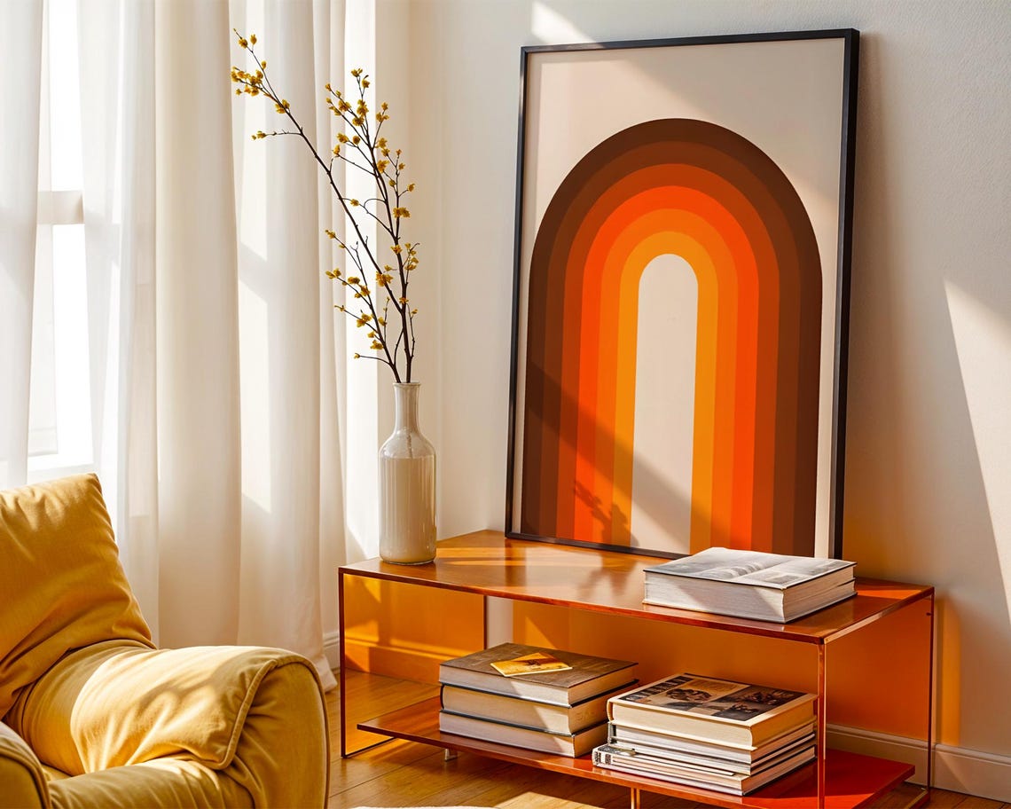 Retro 70s Rainbow Arch Rust Brown Earth Tone Warm Minimal Poster