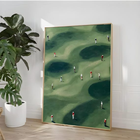 Abstract Golf Course Art Print Golfers Wall Modern Sports Home Decor Poster Country Club Golfer Gift For Him Office