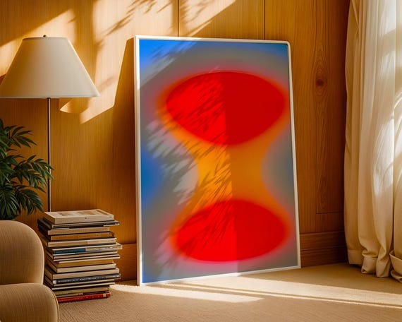 Abstract Hourglass Aura Print Electric Red And Orange Gradient Poster Luminous Biomorphic Wall Art Bright Dopamine Decor