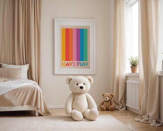 Rainbow Stripe Have Fun Colorful Retro Kids Room Positive Poster