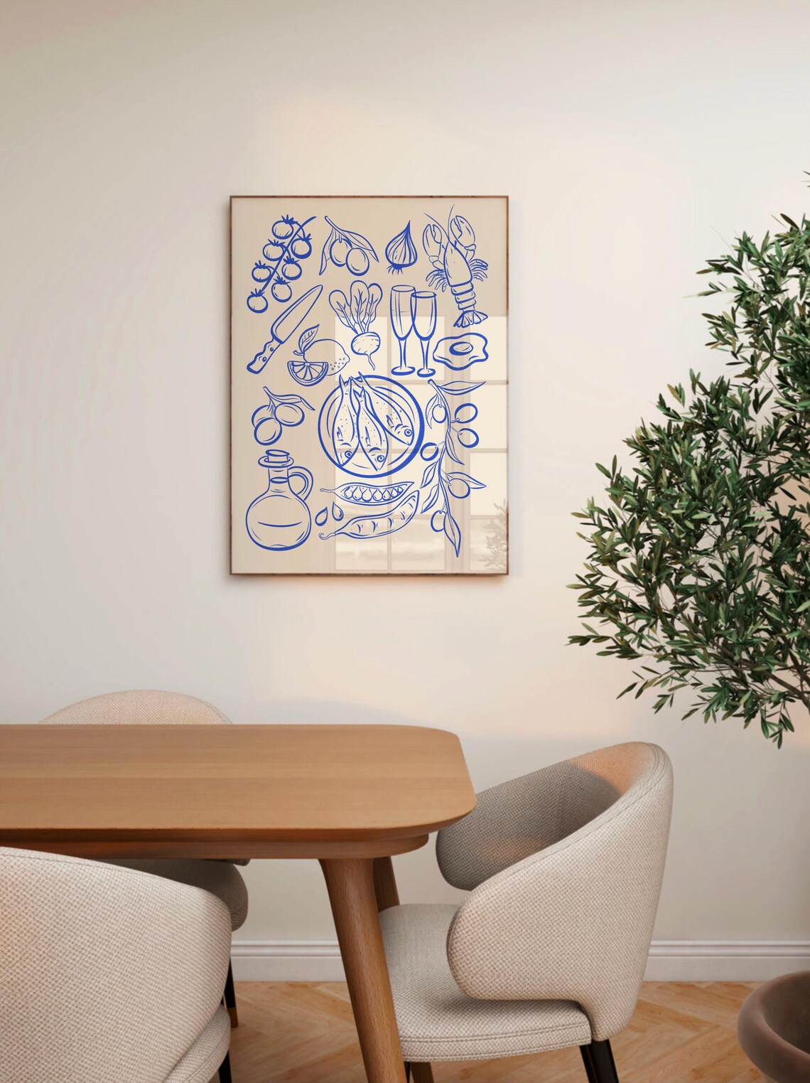Blue Kitchen Food And Drink Illustrations Retro Wall Art Prints Decor Maximalist Poster
