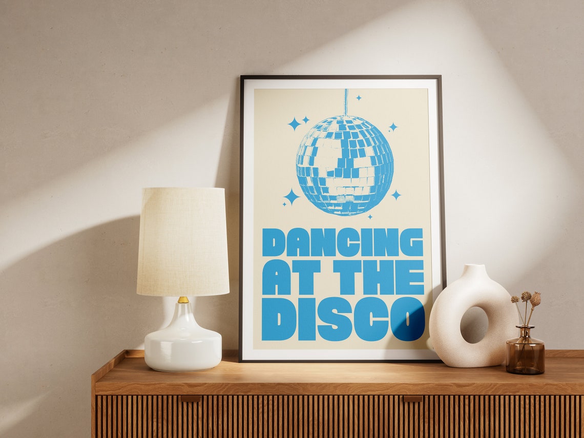 Dancing At The Disco Poster Blue Disco Ball Retro Typography - Image 4
