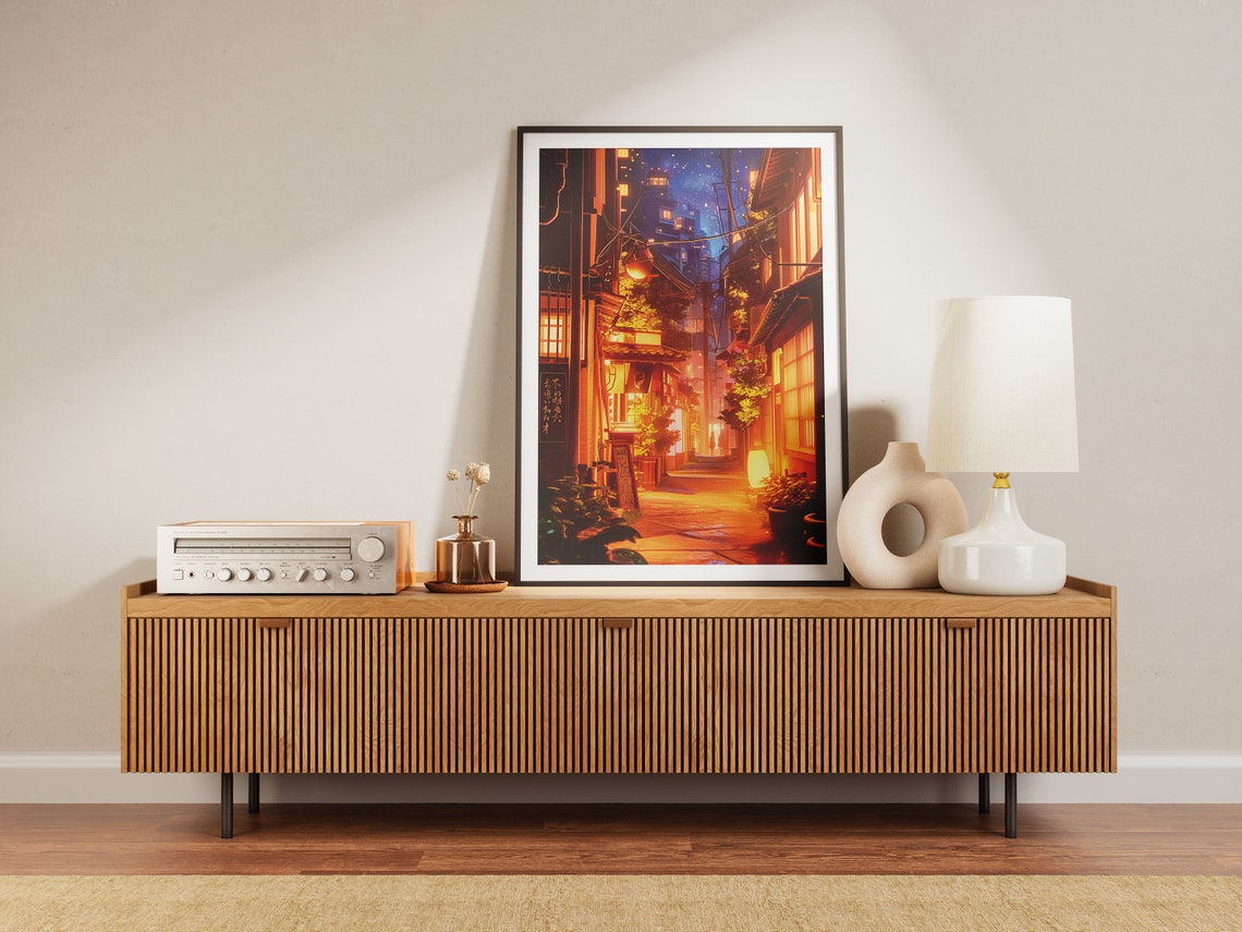 Dreamy Anime Night Alley With Glowing Lanterns Street Scene Poster - Image 3