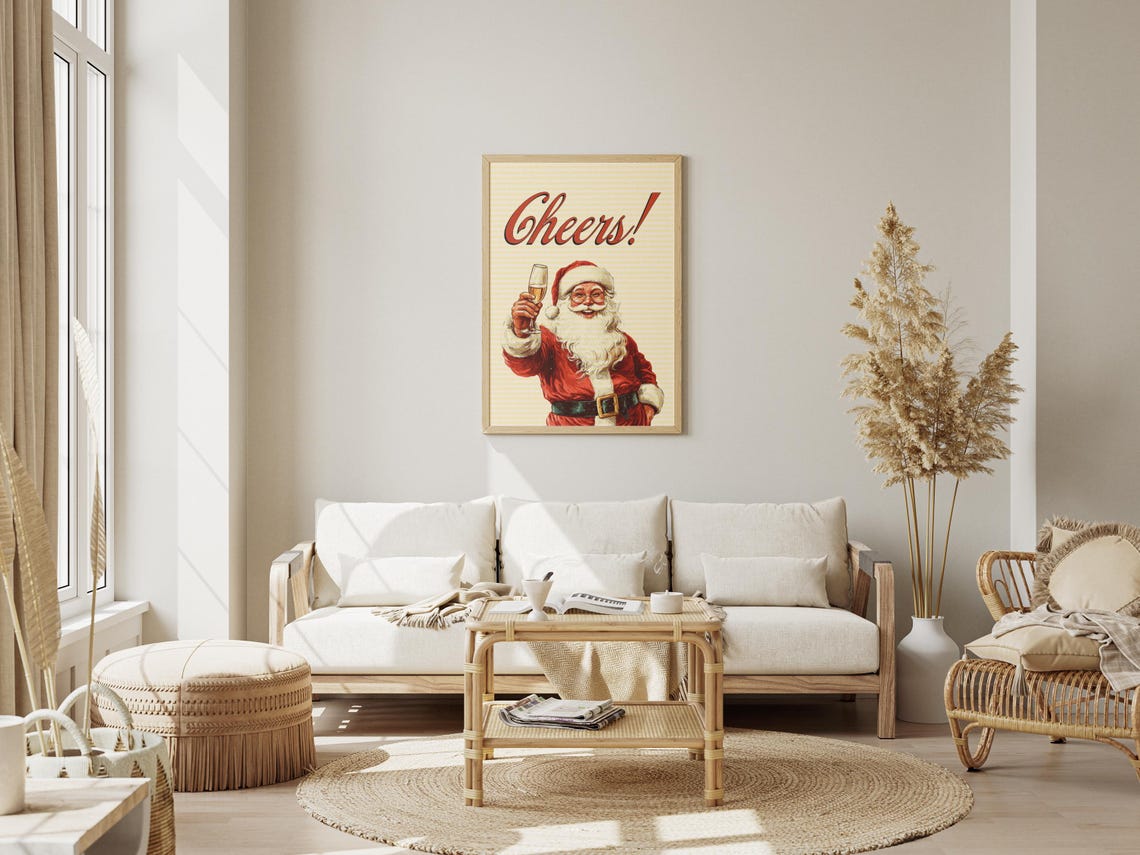 Vintage Santa Cheers Christmas Champagne Holiday Bar Decor Poster - Image 2