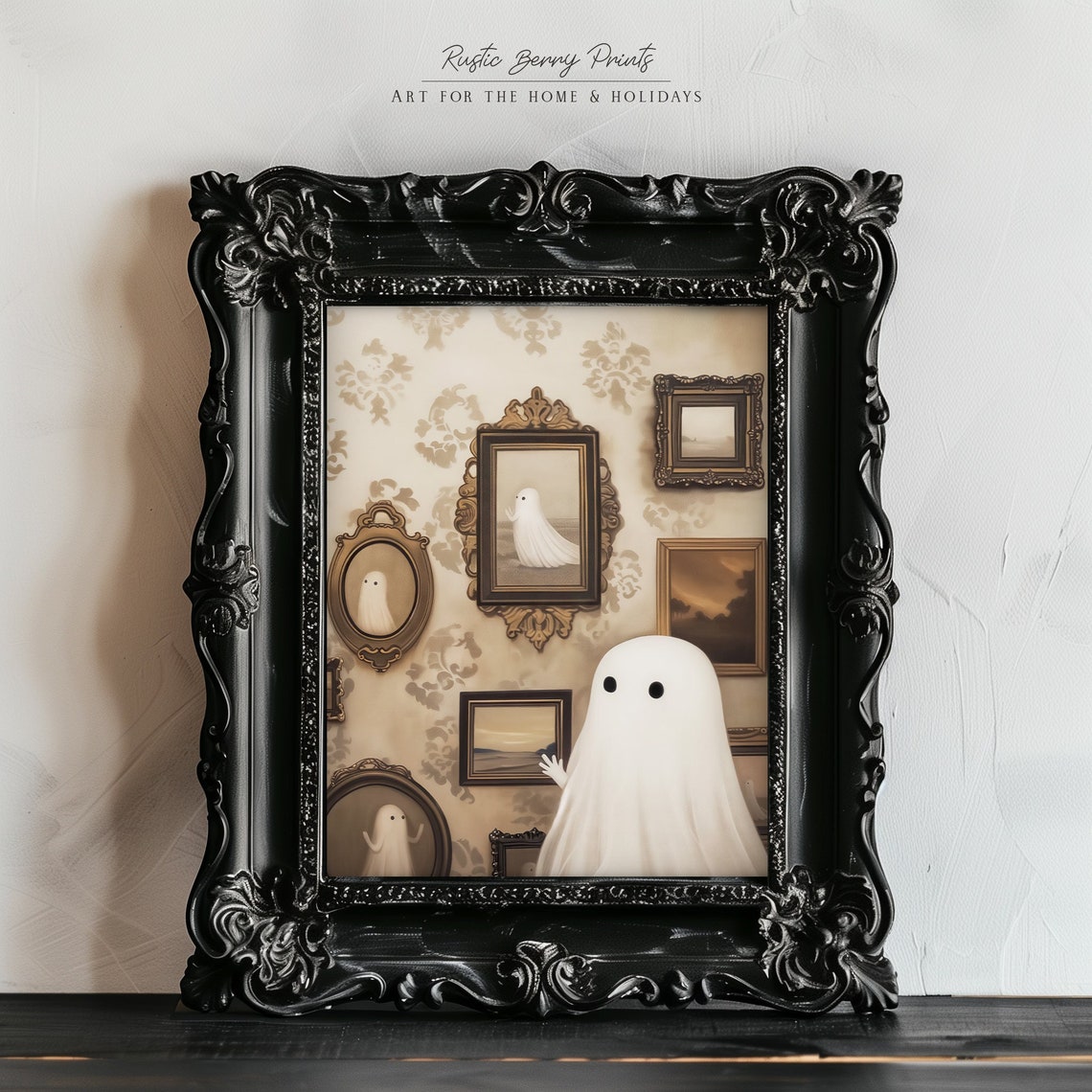 Ghost Gallery Wall Framed Portraits Whimsical Halloween Art Poster