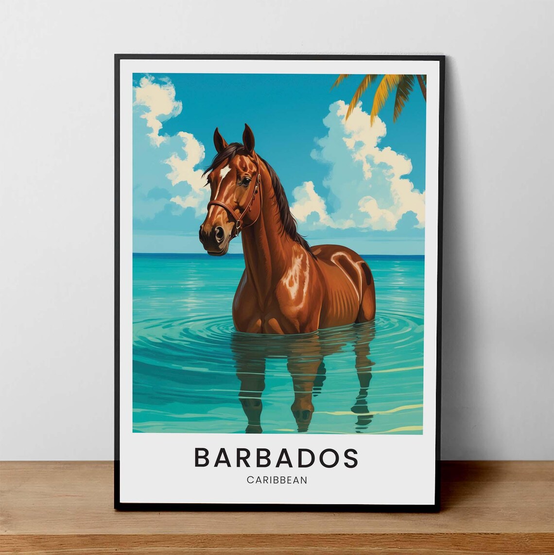 Barbados Caribbean Horse Wading In Ocean Tropical Travel Poster