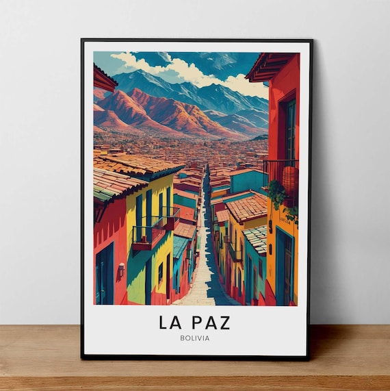 La Paz Bolivia Travel Poster Vintage City Mountain Art