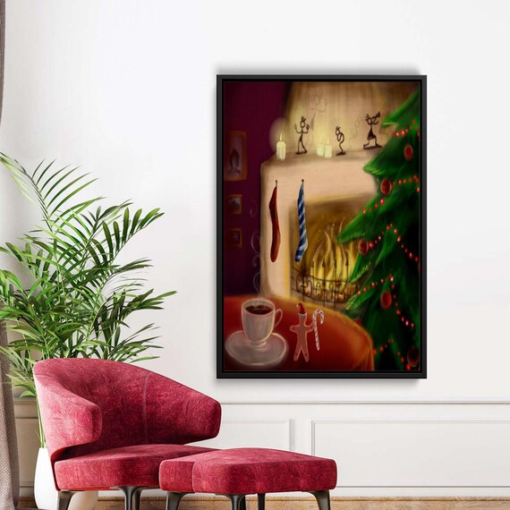 Cozy Christmas Fireplace Coffee Stockings Holiday Night Poster