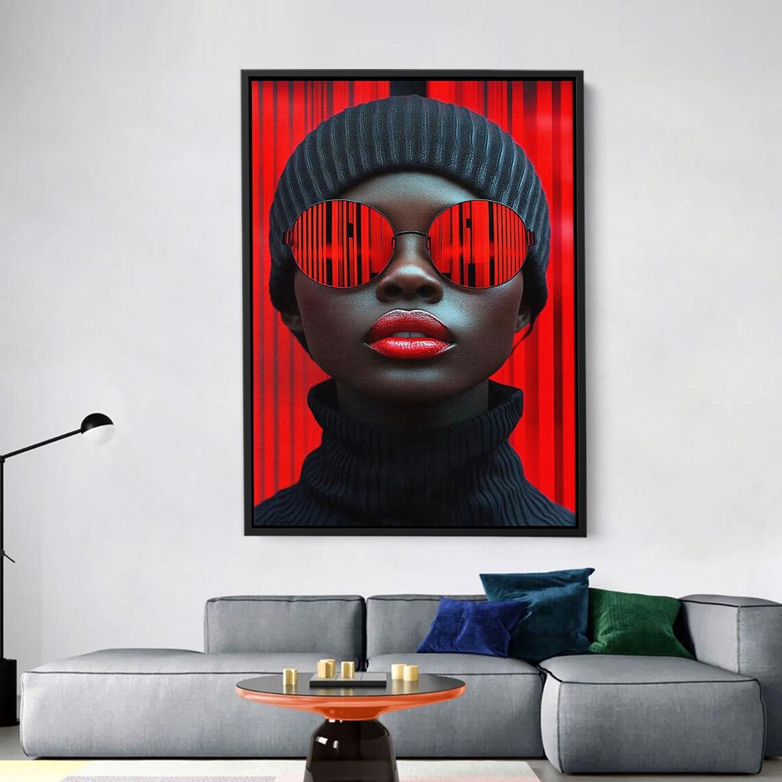 Bold Fashion Portrait Red Sunglasses Beanie Modern Woman Poster