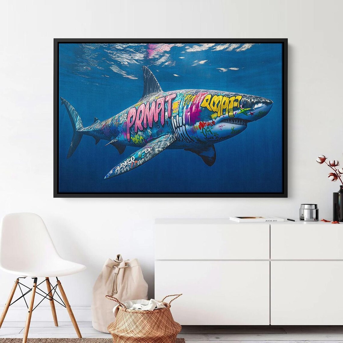 Graffiti Shark Street Art Underwater Colorful Ocean Animal Wall Art