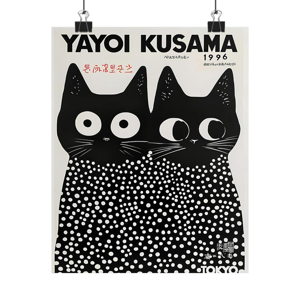 Yayoi Kusama Inspired Two Black Cats Polka Dot 1996 Tokyo Poster