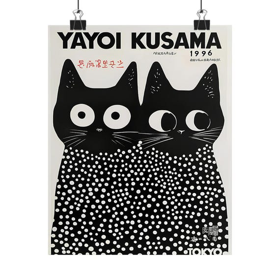 Yayoi Kusama Inspired Two Black Cats Polka Dot 1996 Tokyo Poster