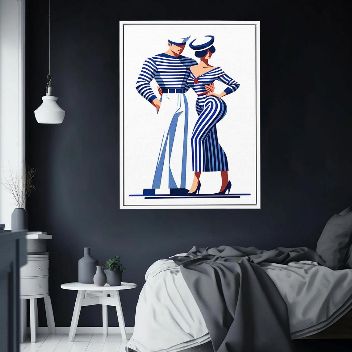Vintage Sailor Couple In Striped Outfits Art Deco Style Art Poster