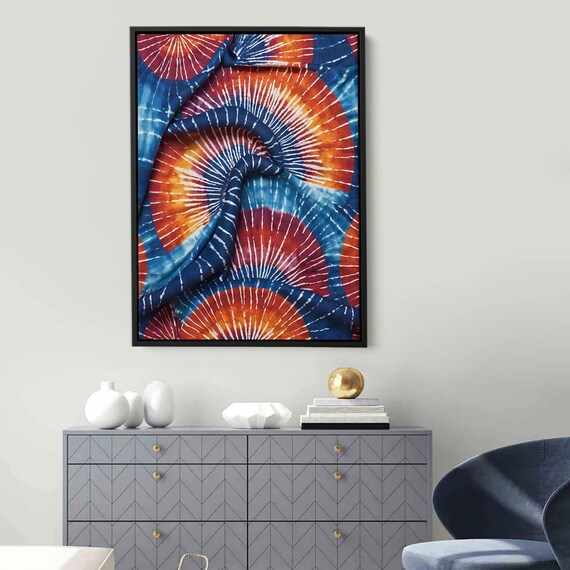 African Tie Dye Fabric Radiant Batik Radiating Circles Blue Poster