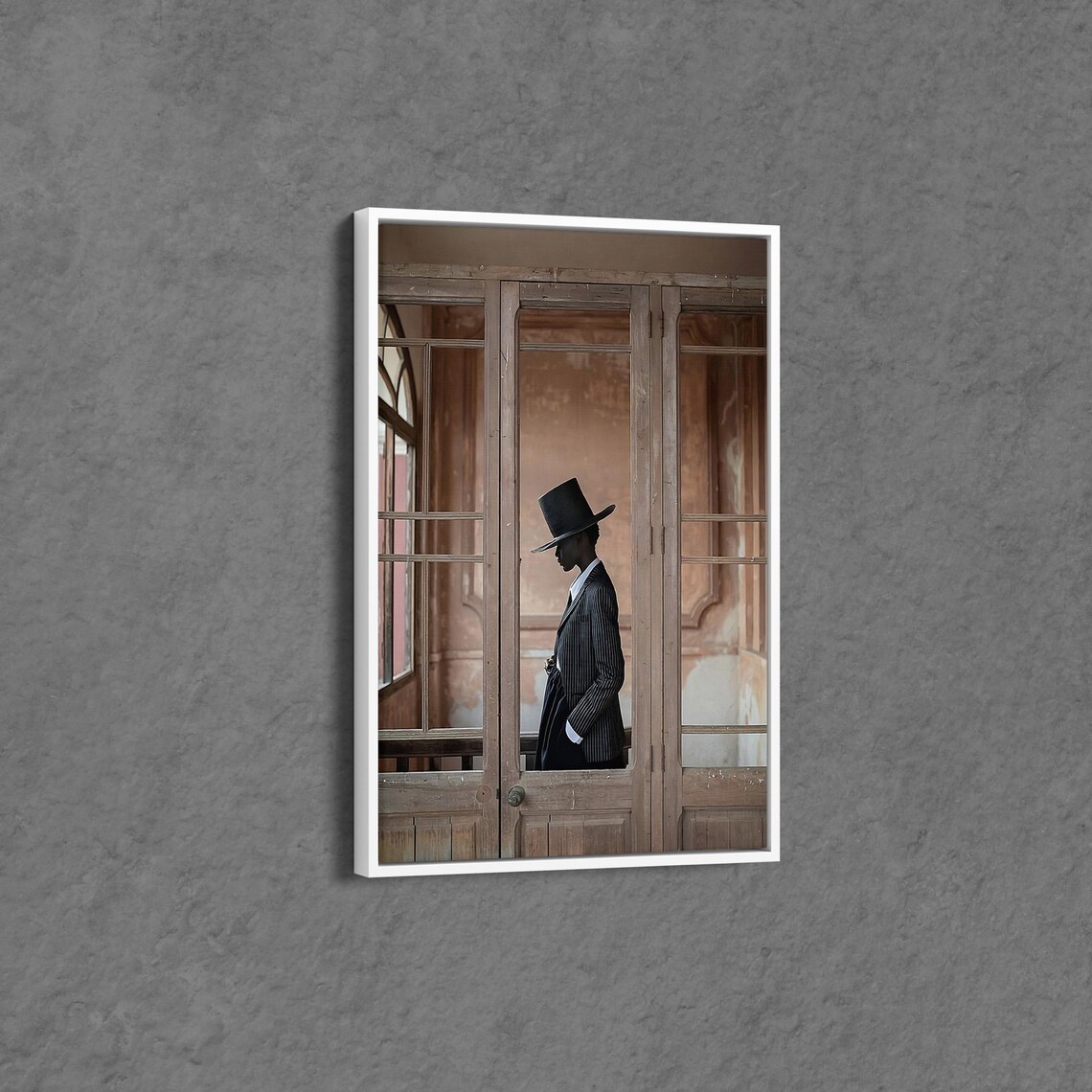 Man In Top Hat Pinstripe Suit Vintage Doorway Fashion Art Poster