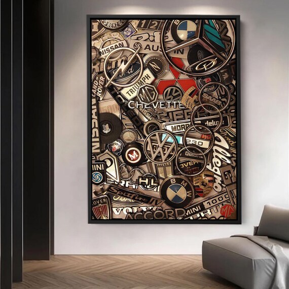 Classic Car Emblem Collage With BMW Mercedes VW Ford Badges Art Poster