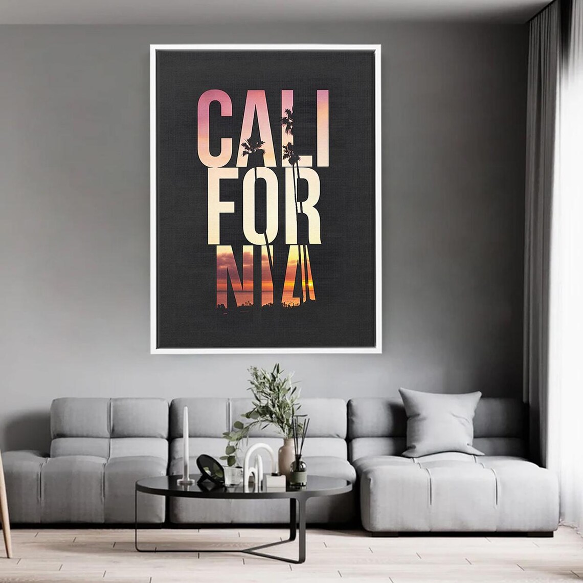 California Typography Sunset Palm Photo Letter City Name Poster
