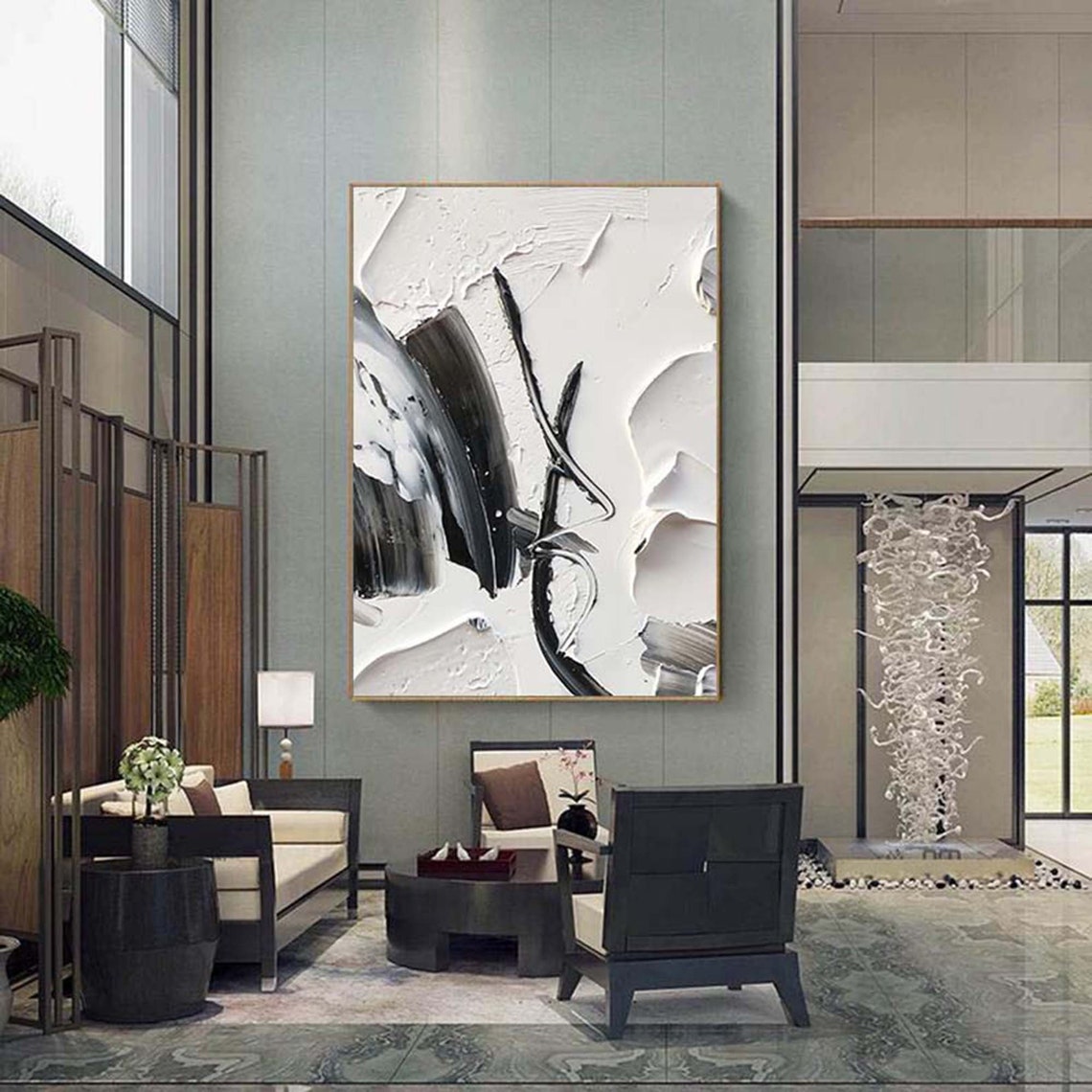 Black And White Textured Abstract With Bold Palette Knife Poster - Image 3