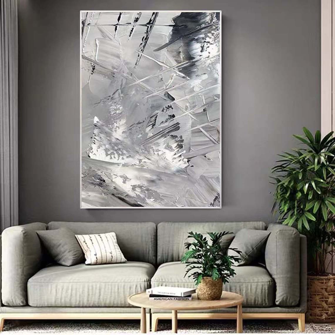 Gray and White Abstract Painting, Modern Art Print - Image 2