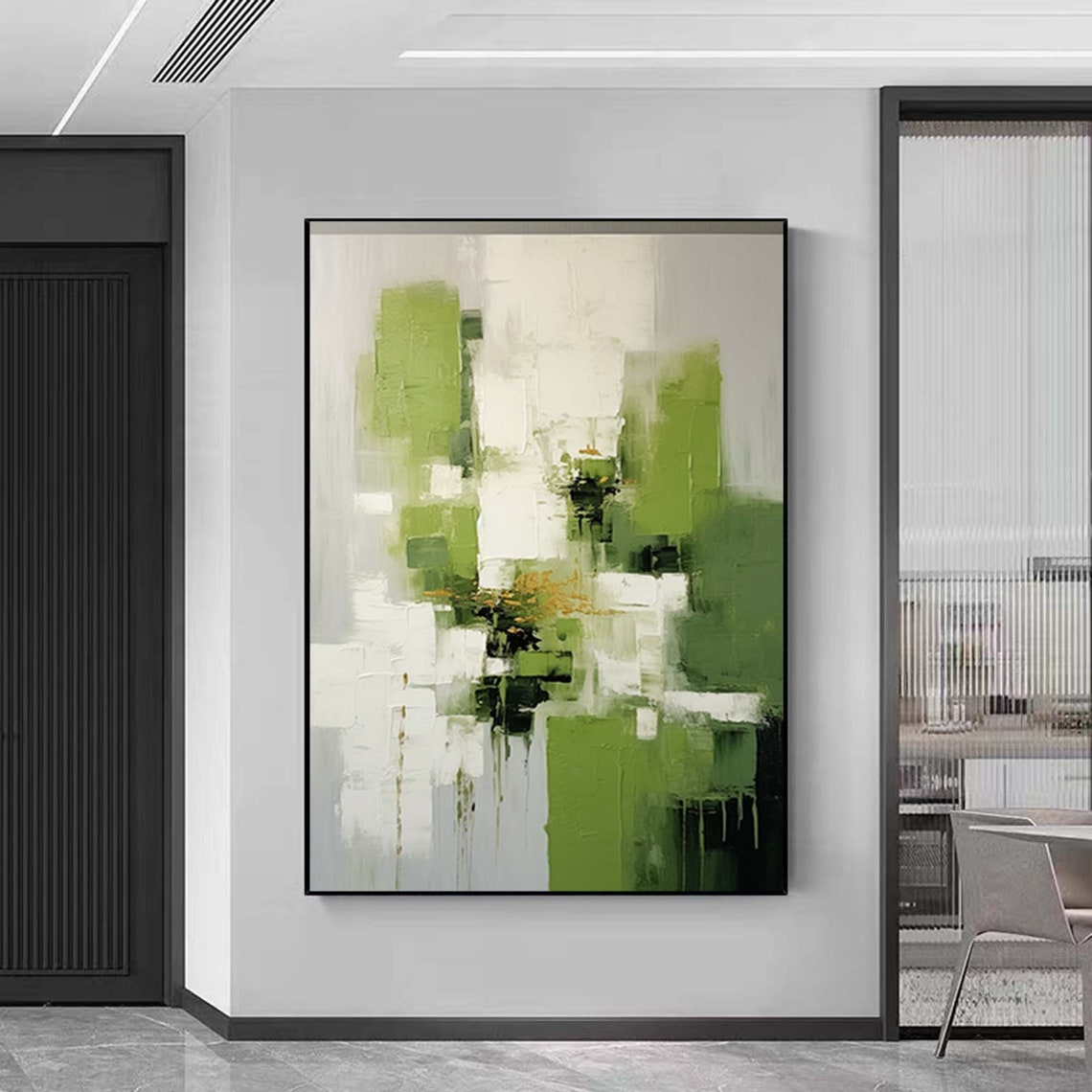 Green and White Textured Abstract Modern Botanical Wall Poster - Image 6