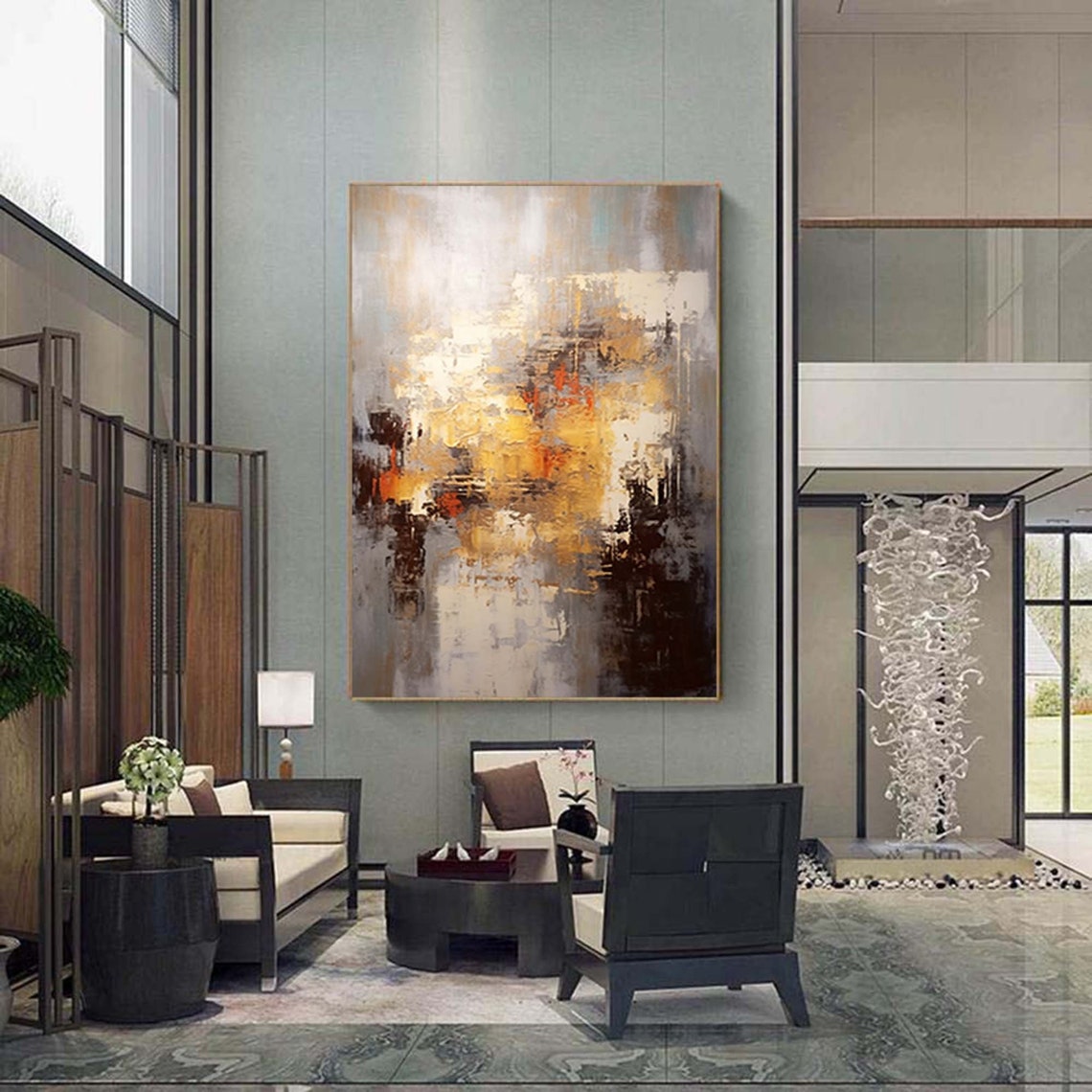 Moody Neutral Textured Abstract With Gold Grey Dark Brown Poster - Image 6