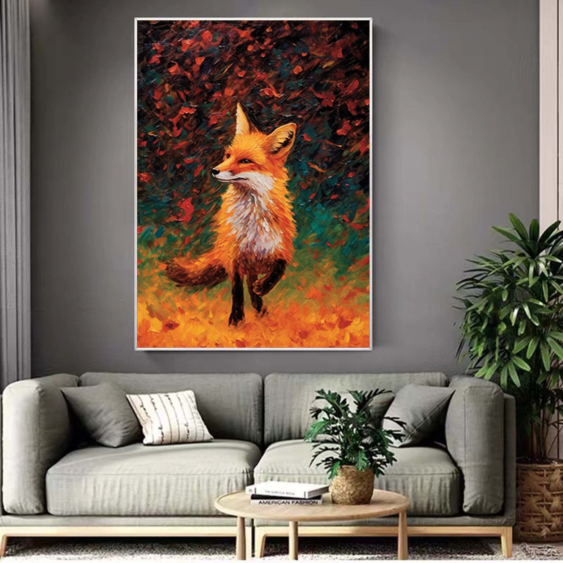 Red Fox in Autumn Forest Impressionist Wildlife Painting Poster - Image 3
