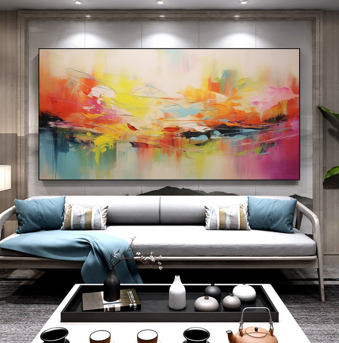 Sunrise Pastel Orange Pink Teal Wide Abstract Horizon Calm Poster - Image 5