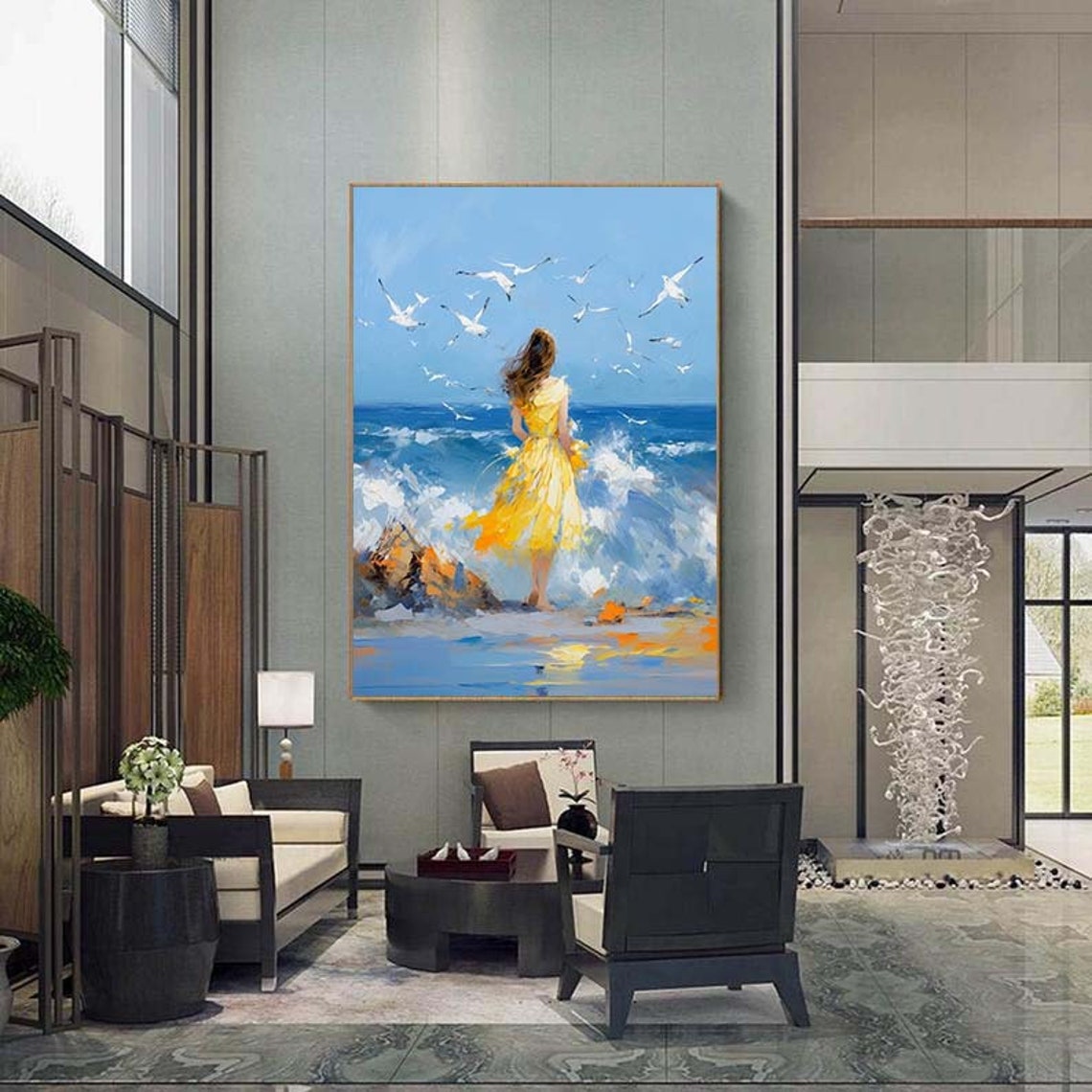 Beautiful Woman On The Beachbeautiful Girl Back View Oil Painting Acrylic Abstract Oil Painting Wall Decor Living Room Office Wall - Image 7