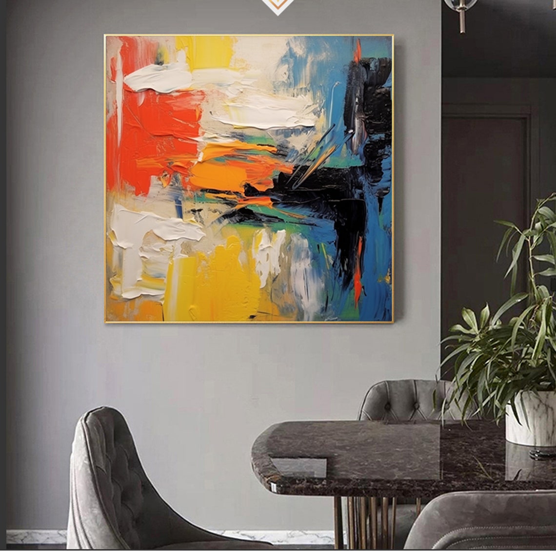 Red Yellow Blue Bold Expressive Abstract 3D Textured Art Poster - Image 6