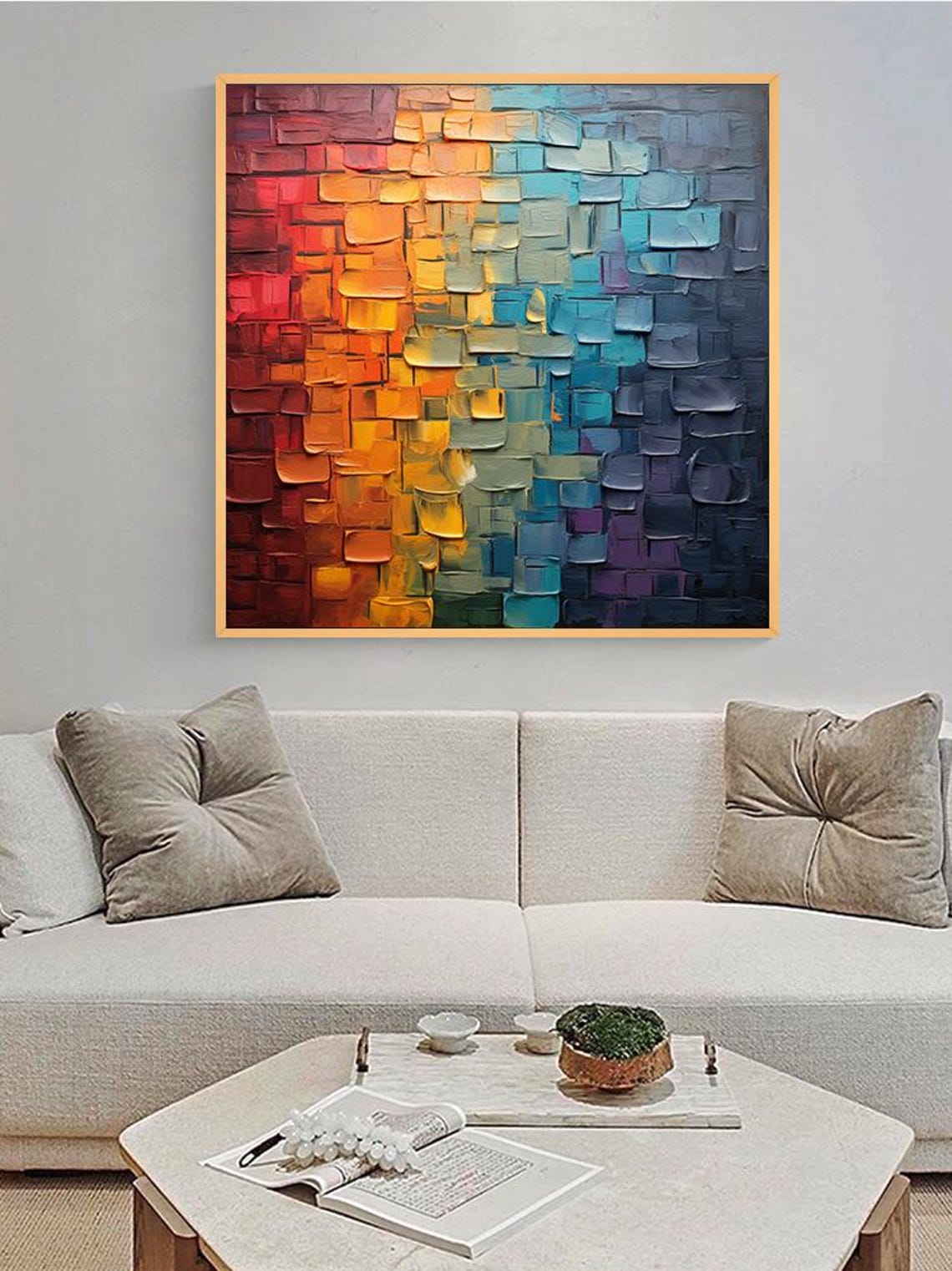 Rainbow Brick Mosaic Gradient Red Orange Blue Square Wall Poster - Image 5
