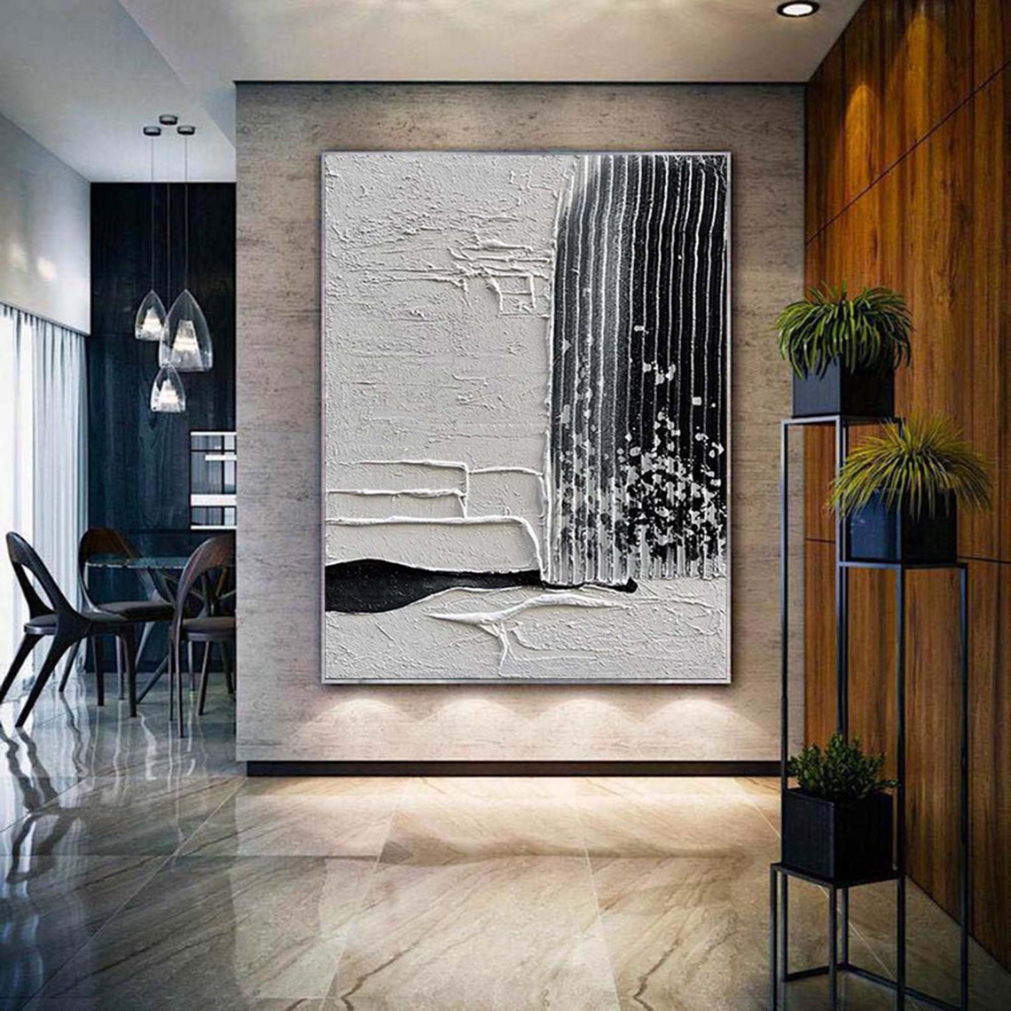 Black White Stripe Wave Textured Monochrome Minimalist Art Poster - Image 2
