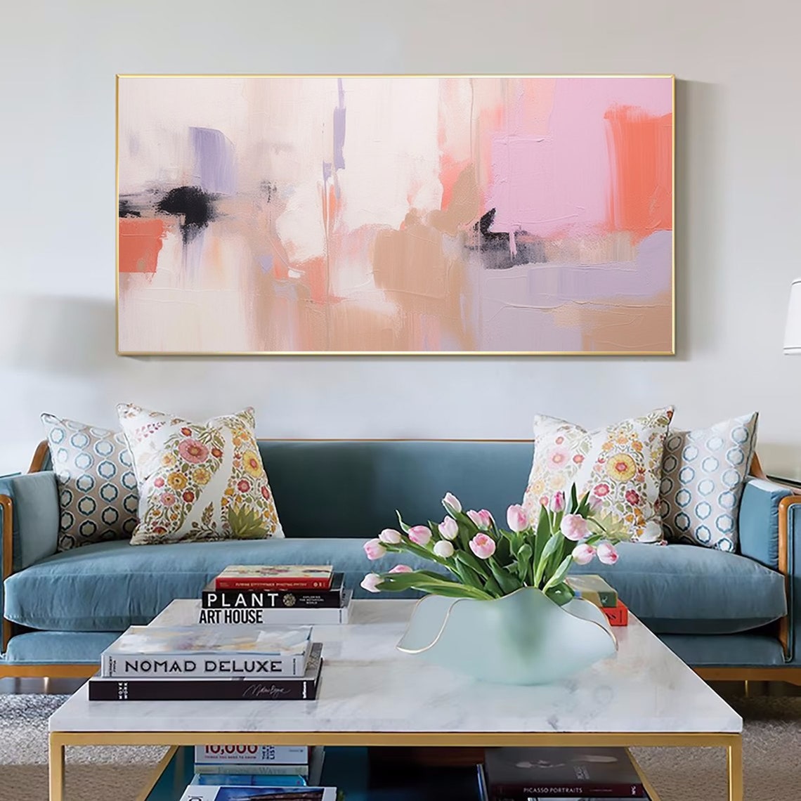 Blush Pink Peach Soft Wide Modern Abstract Lavender Wash Poster - Image 3
