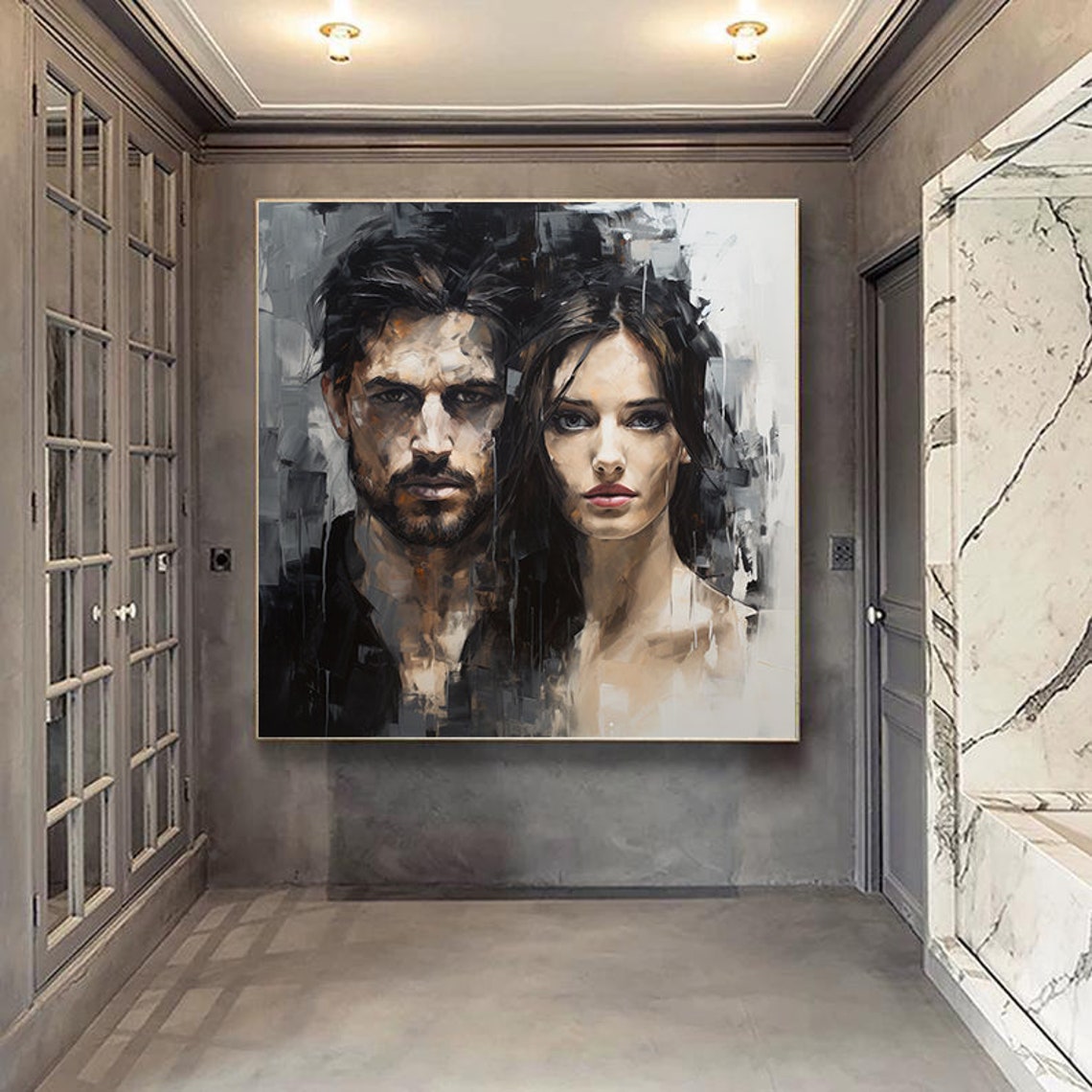 Abstract Male And Female Portrait Oil Painting Large Abstract Wall Art Large Art For Living Room Customized Portrait Oil Painting - Image 2