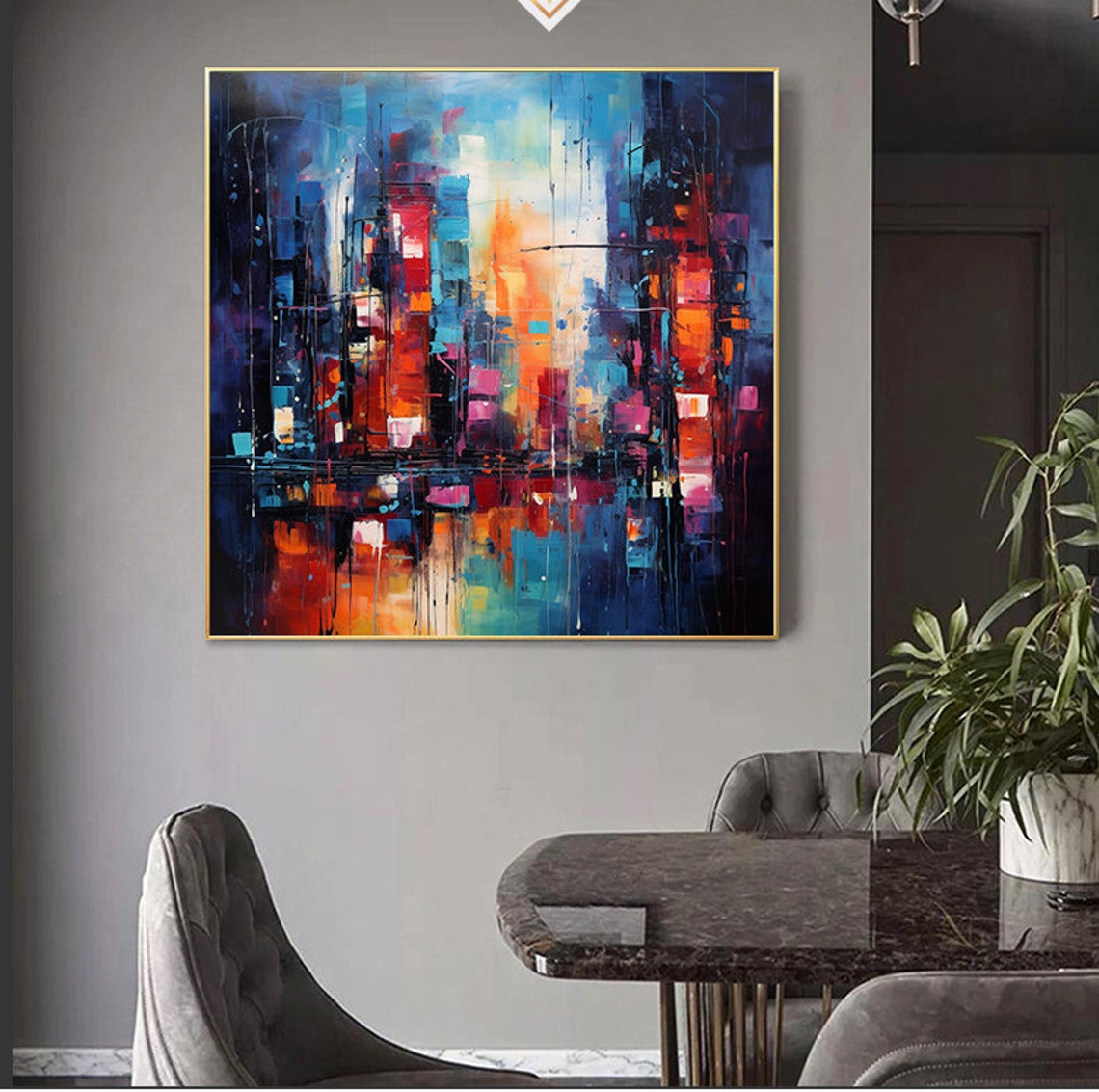 Colorful Abstract City Night Skyline Modern Decor Painting Poster - Image 4