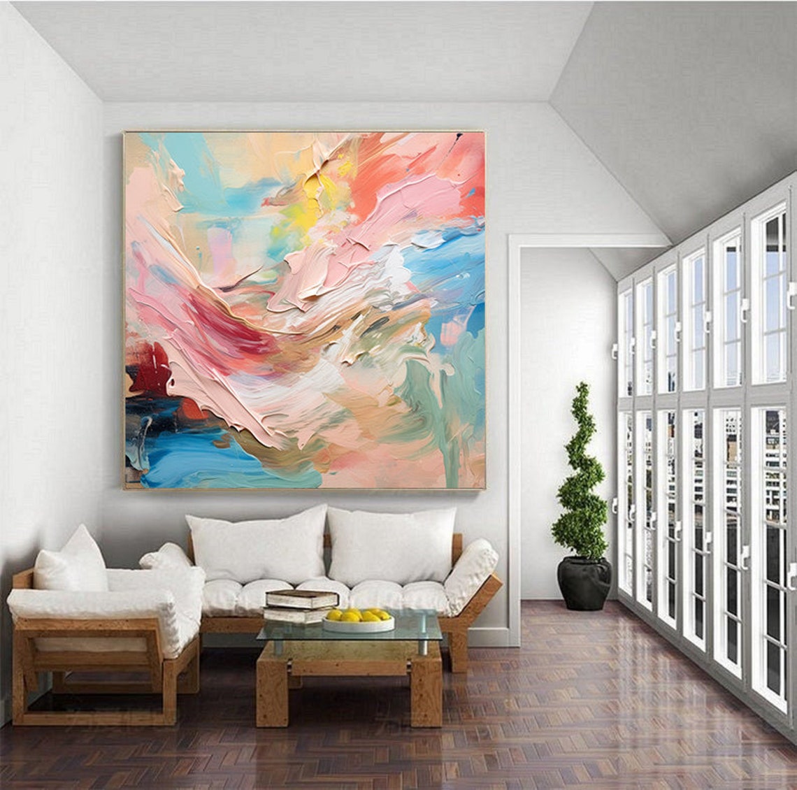 Soft Pastel Impasto Abstract With Pink Mint Blue Swirls Poster - Image 4