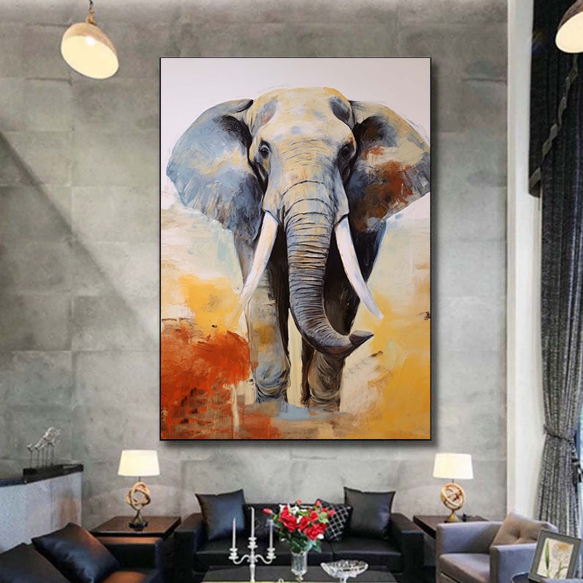 Majestic Elephant Front View Warm Earth Tone Tusks Art Poster - Image 6