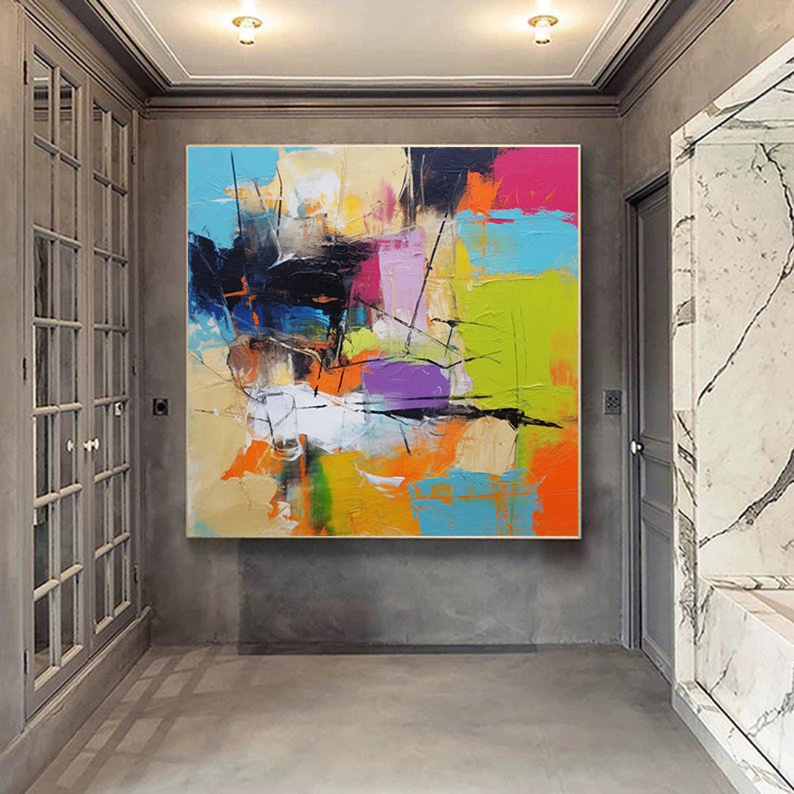 Electric Multicolor Neon Abstract Block Painting Wall Poster - Image 2