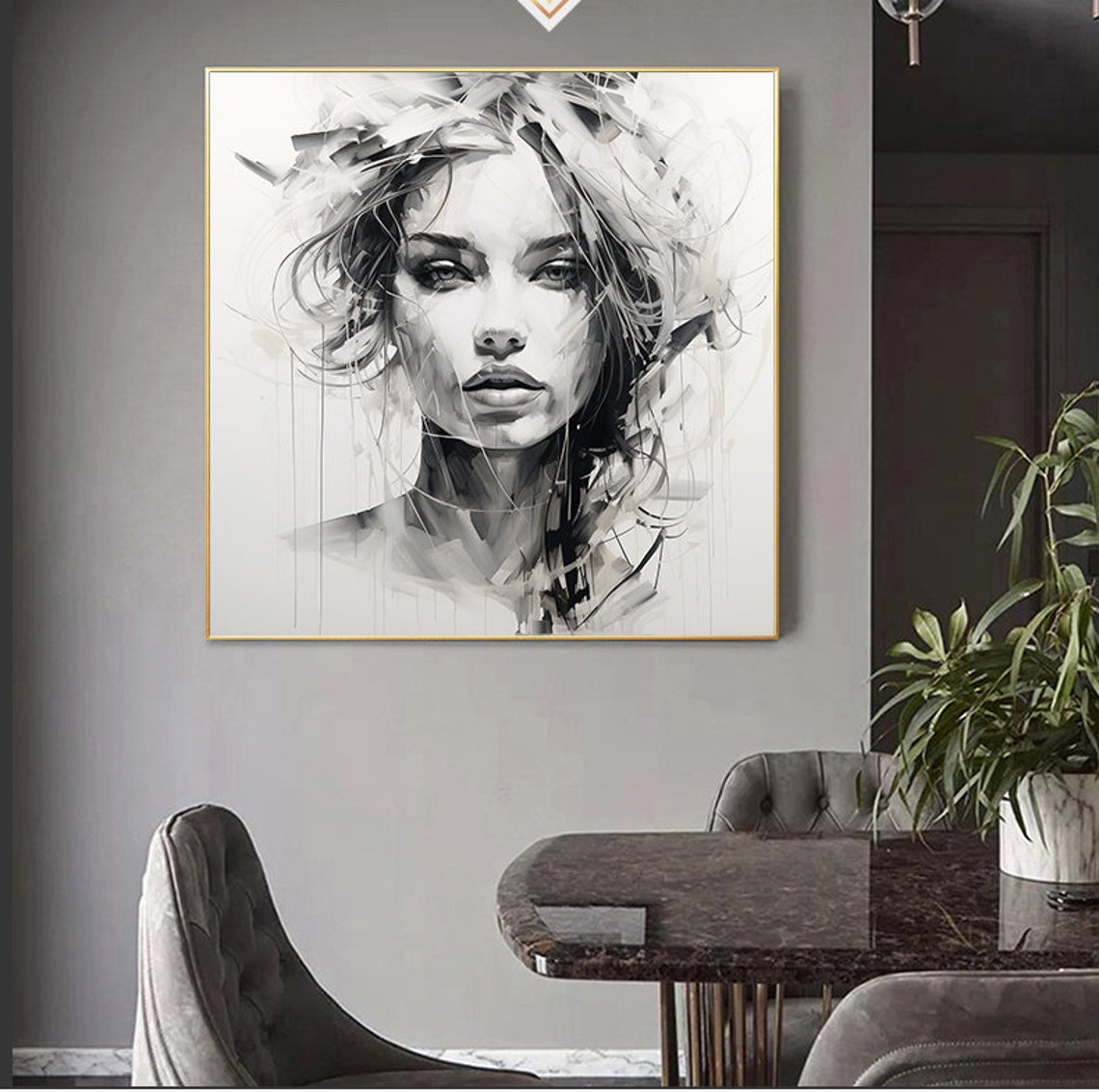 Monochrome Woman Face Expressive Sketch Portrait Ink Art Poster - Image 4